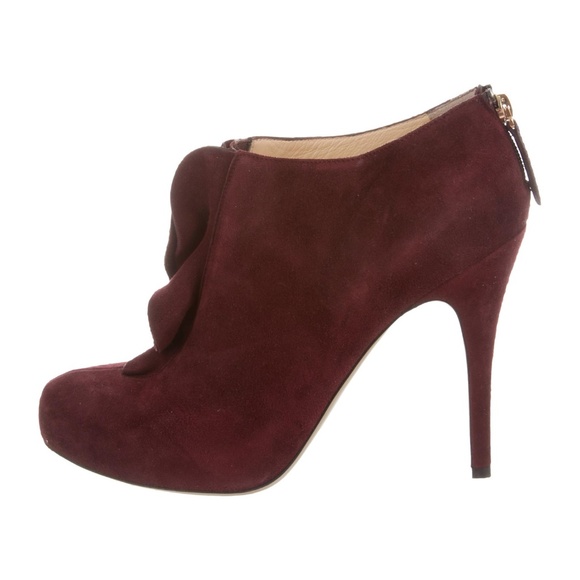 Valentino Garavani Shoes - Valentino Crimson Suede Ruffle Booties Size37/US 7